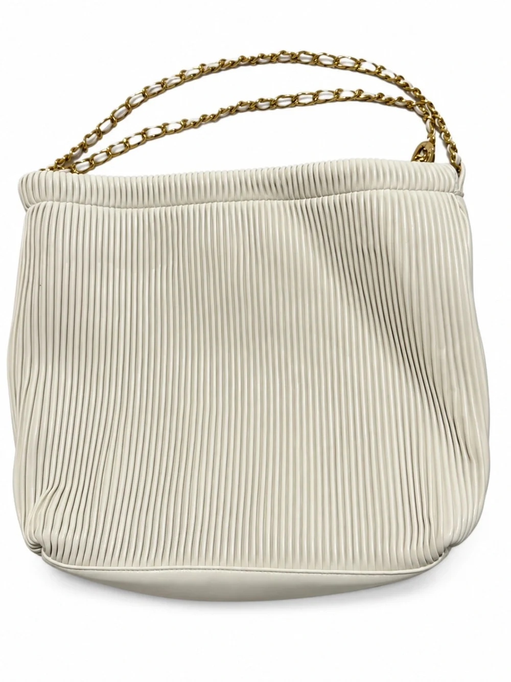 Pixie Mood Elegant Cream Pleated Shoulder Bag with Gold Chain